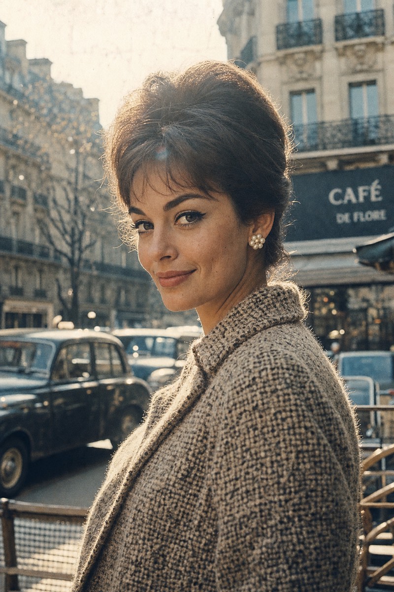 Ретро-портрет женщины в стиле 1960-х в Париже — пример работы нейросети